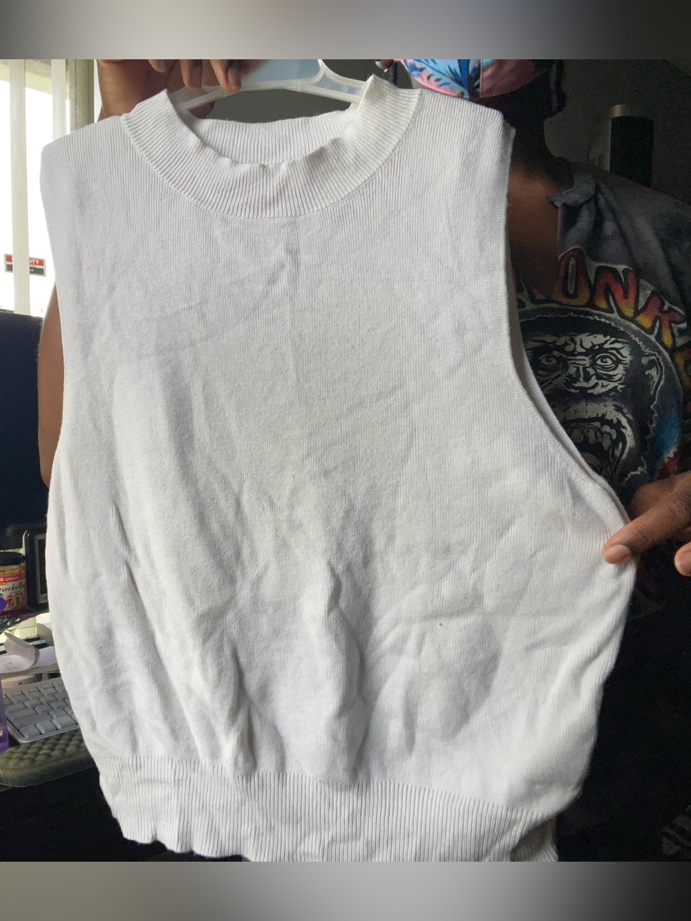 Express White Sleeveless Ribbed Knit Top